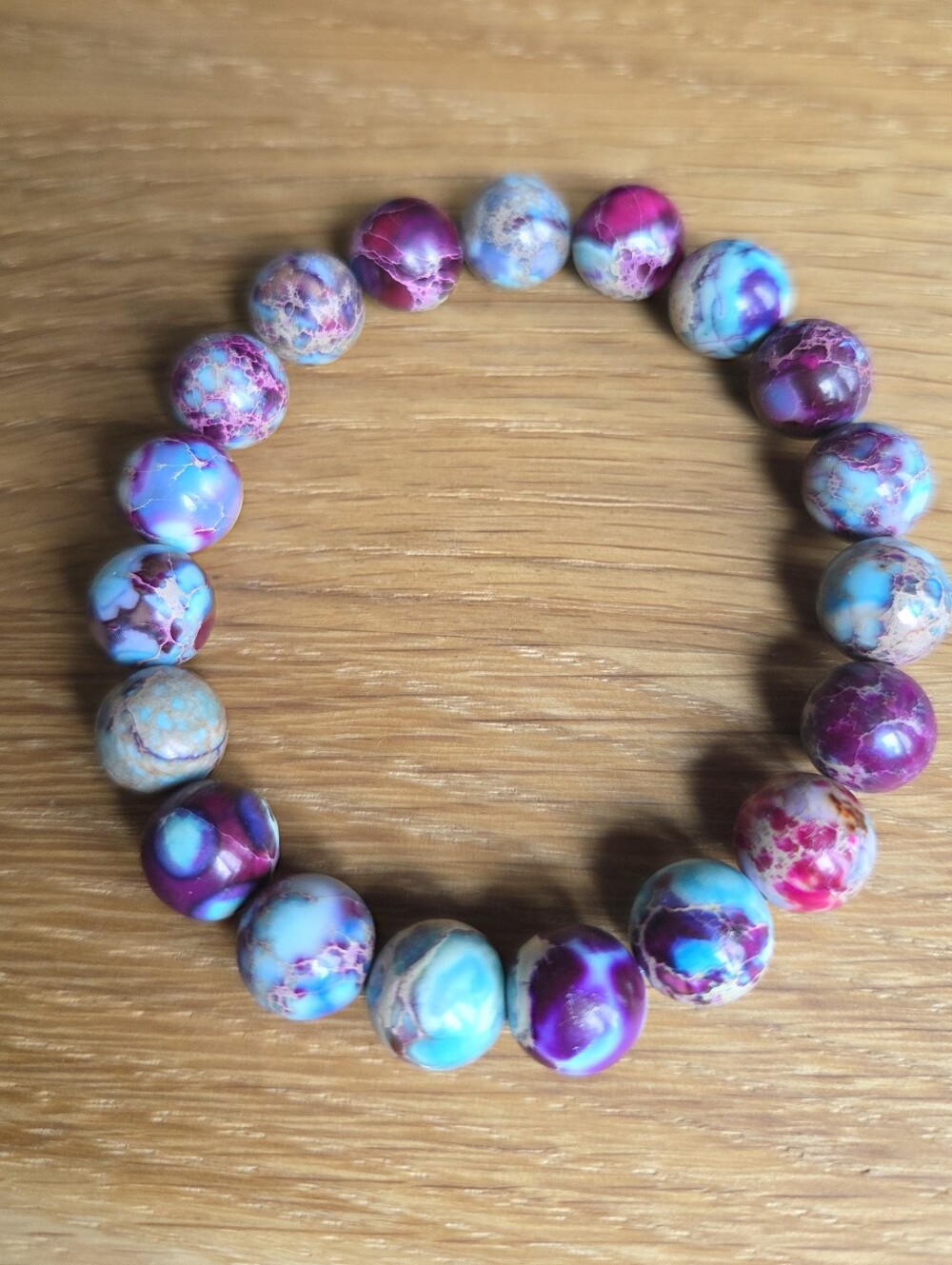 Blue & Magenta Sea Sediment Jasper Beads Stretch Bracelet - Hand Crafted - Picture 5 of 10